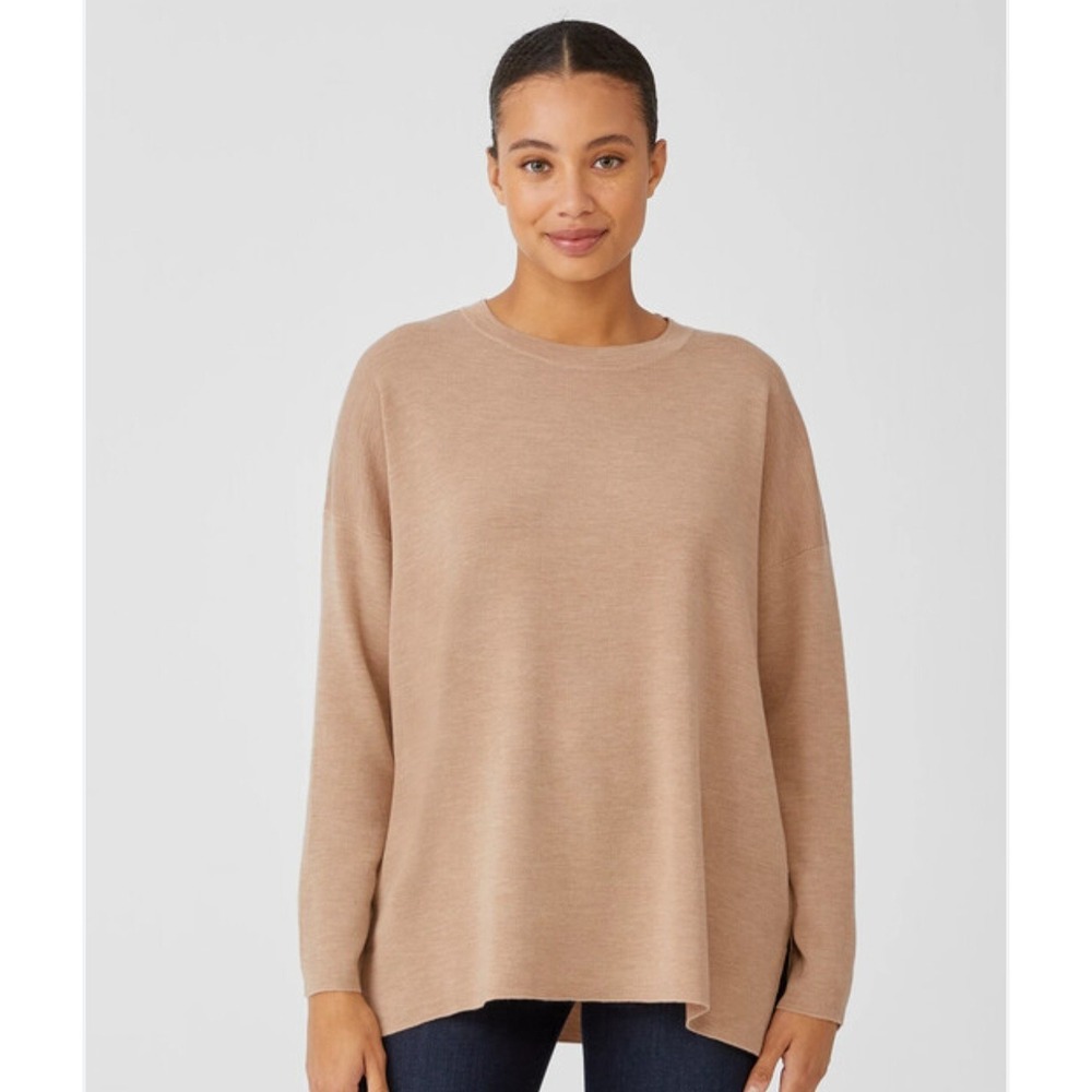 Eileen Fisher Wool Blend Blush Pink Crew Neck Boxy Pullover Sweater XS F18RXA